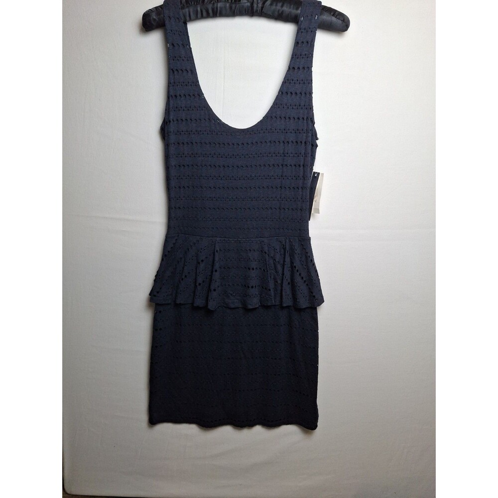 AQUA Bloomingdale's Eyelet Lace Peplum Dress Dark Navy Blue Size S NWT